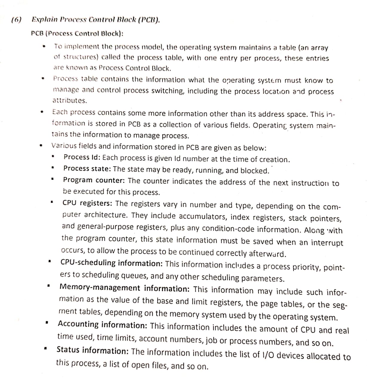 Process control block